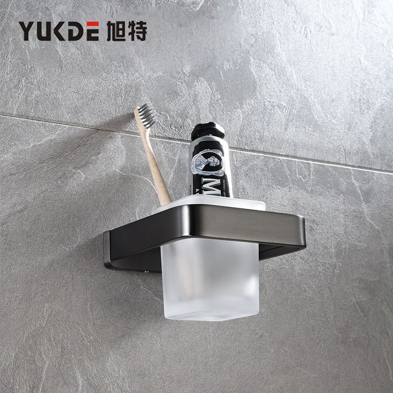 Foreign trade export stainless steel mouthwash Cup copper base wire drawing gun gray bathroom frosted glass toothbrush single cup holder