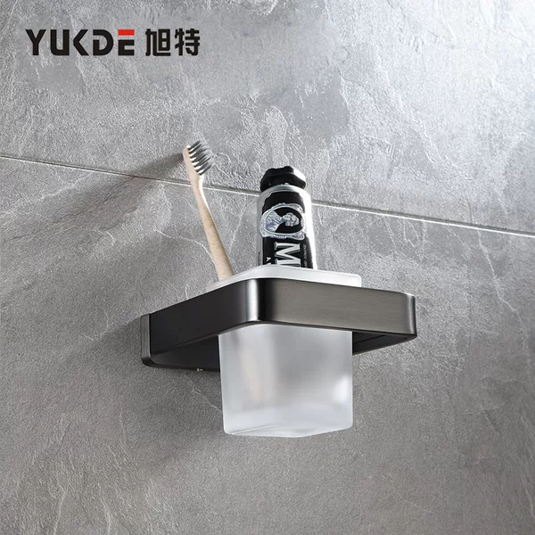 Foreign trade export stainless steel mouthwash Cup copper base wire drawing gun gray bathroom frosted glass toothbrush single cup holder