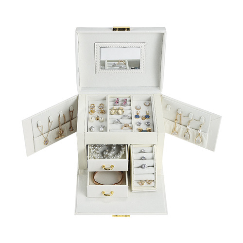 Cross-border jewelry box cross-storage box portable jewelry storage necklace ring jewelry box jewelry box with mirror