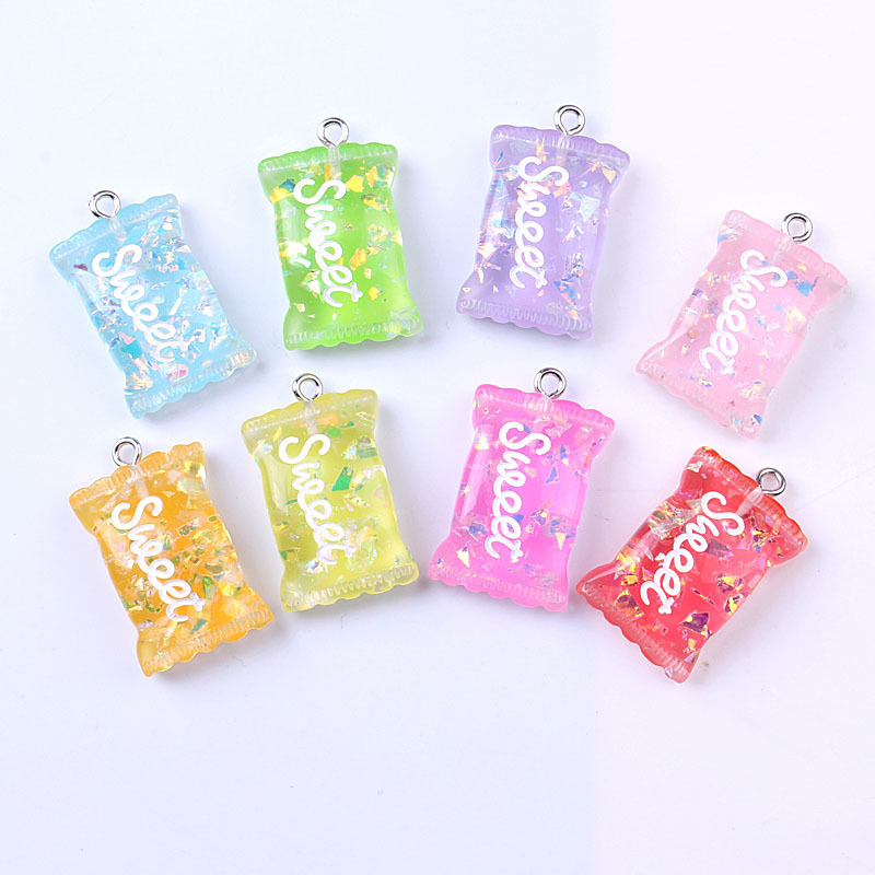 Resin Glitter Sweet Candy Sugar Box DIY Hair Accessories Leather Rope DIY Jewelry Material Accessories Keychain Pendant