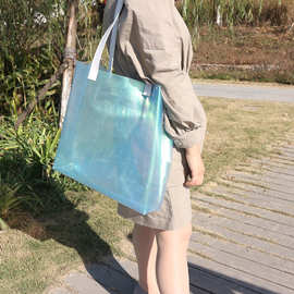 厂家制作PVC购物手提袋 PVC透明塑料礼品袋 蓝色透明款PVC袋批发