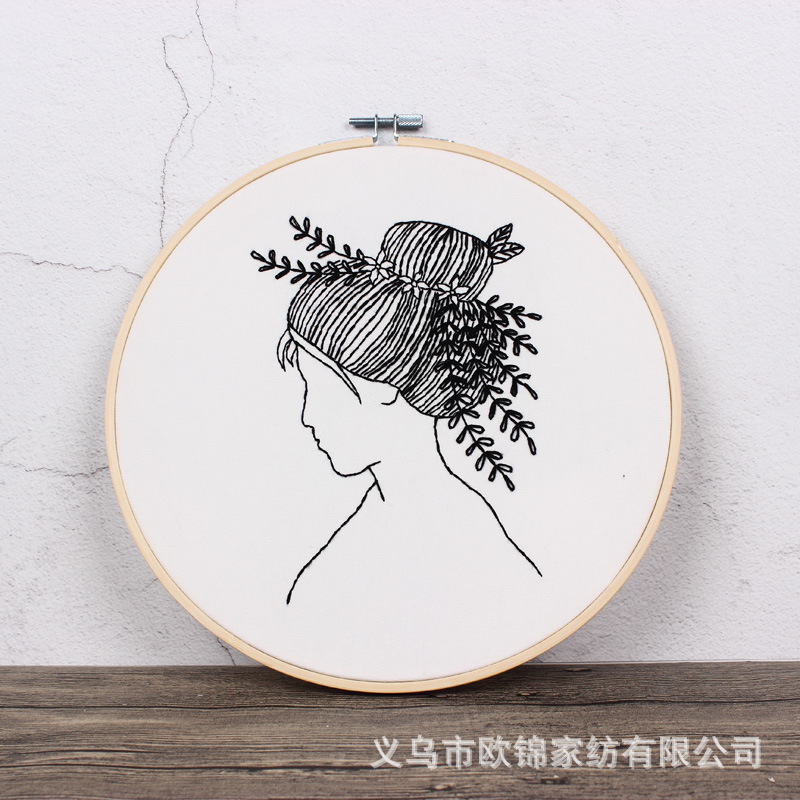 Sketch chica simple pintura hecha a mano DIY tela novato europeo bordado flores y plantas material paquete kit traje de costura