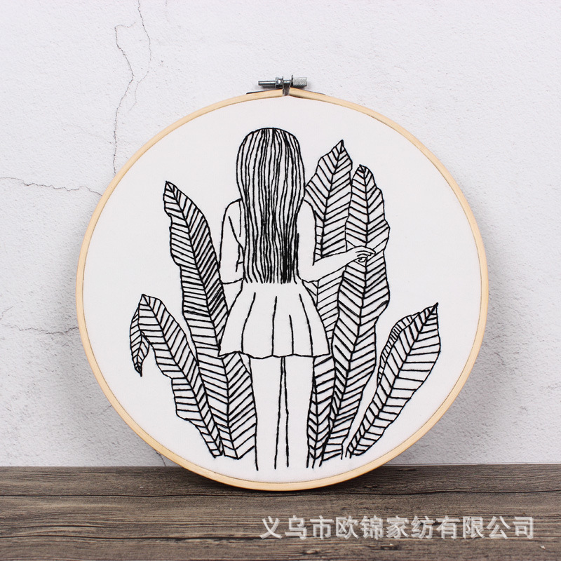 Sketch chica simple pintura hecha a mano DIY tela novato europeo bordado flores y plantas material paquete kit traje de costura