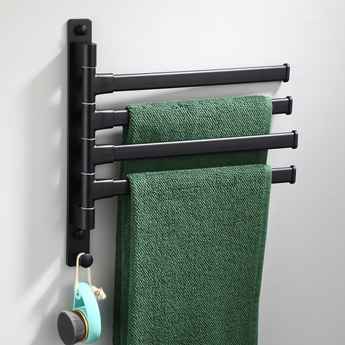 Black bathroom space aluminum rotating towel bar bathroom towel rack square storage rack movable rod 2-5 rods