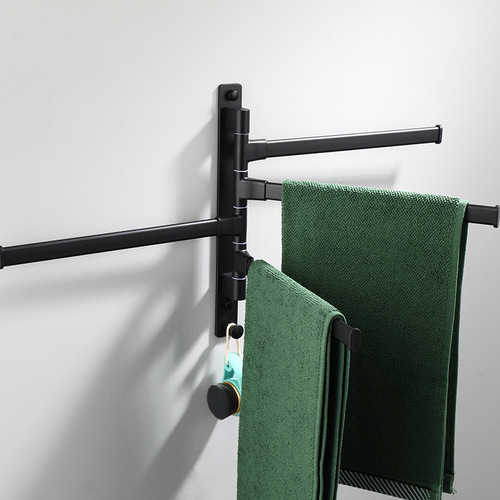 Black bathroom space aluminum rotating towel bar bathroom towel rack square storage rack movable rod 2-5 rods