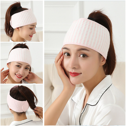 New summer elastic band Velcro confinement headscarf face wash makeup hairband striped headband confinement hat