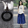 Wooden metal retro sweater, long pendant, necklace, suitable for import, cotton and linen