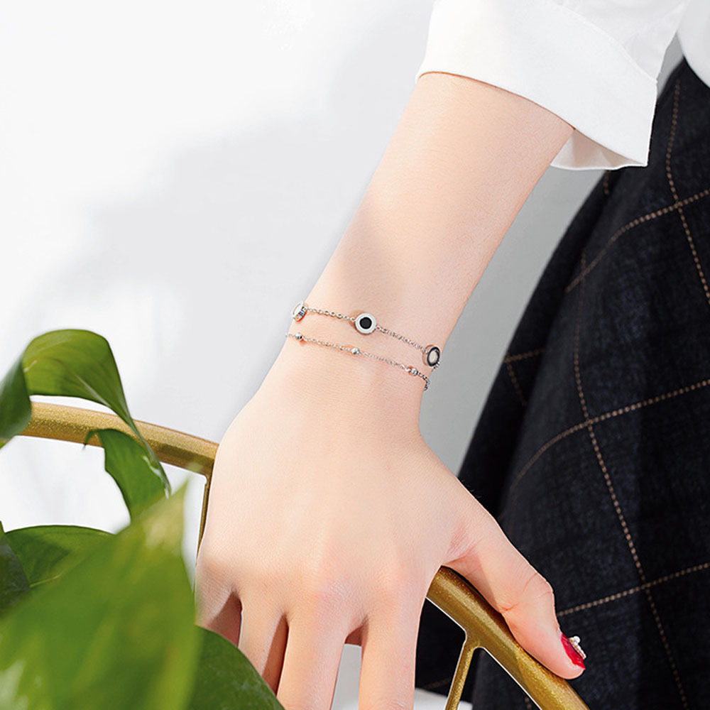 Personalised Round Shell Inlaid Stainless Steel Double Layer Bangle_voghion.com