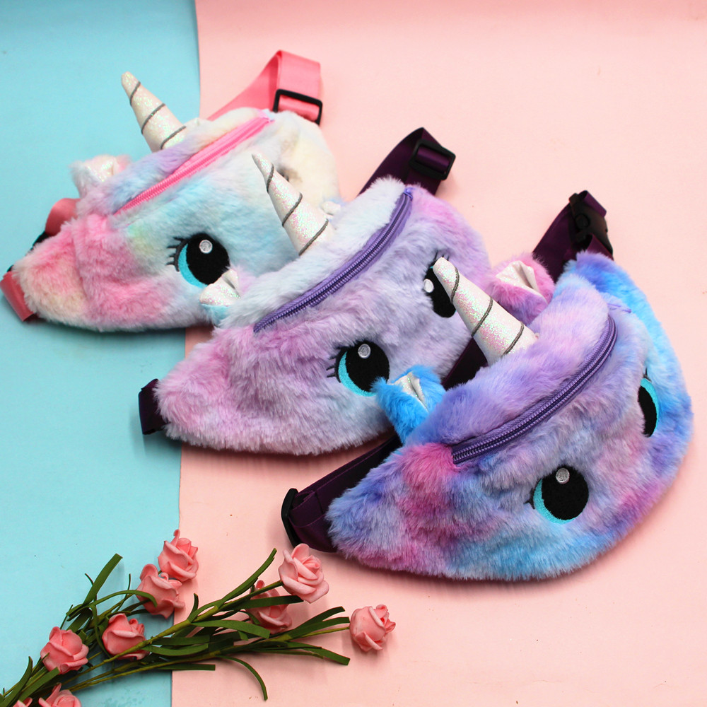 Unicorn Cartoon Stuffed Shoulder Bag Little Girl Cute Big Eyes Waist Bag Kindergarten Children's Crossbody Bag Chest Bag