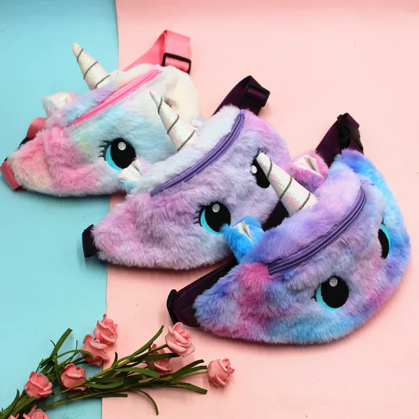 Unicorn Cartoon Stuffed Shoulder Bag Little Girl Cute Big Eyes Waist Bag Kindergarten Children's Crossbody Bag Chest Bag
