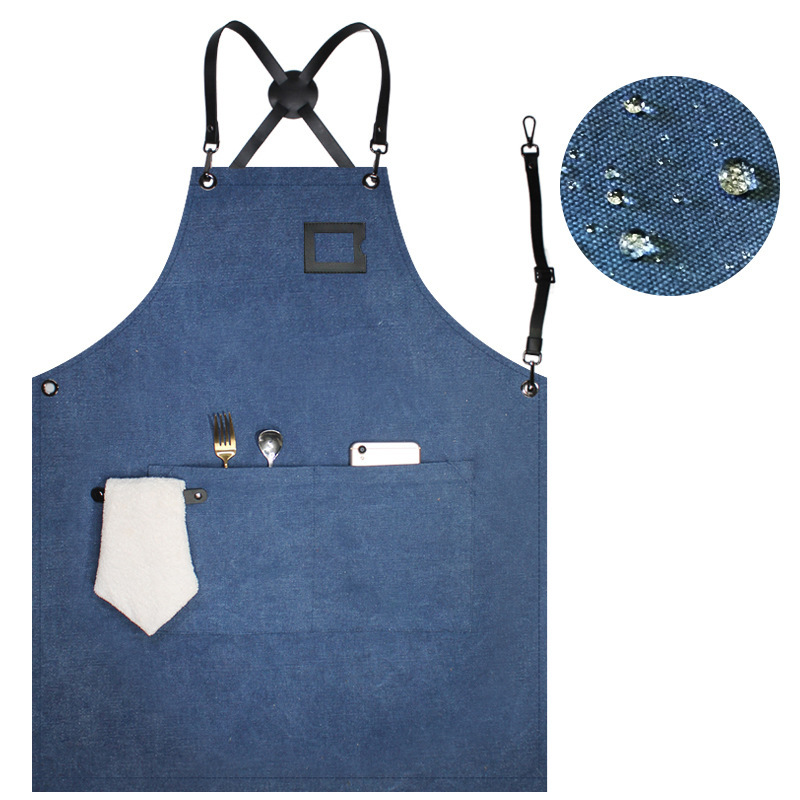 Delantal de lona grueso transfronterizo nuevo estilo coreano ropa de trabajo personalizada café amazon restaurante barbero delantal hombre image 6