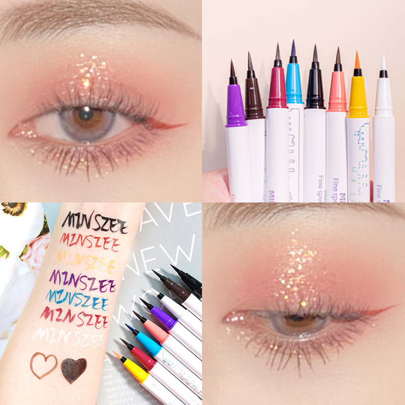 Mingxi Zhicai Color Eyeliner Pen Not Smooming Very Fine Brown Red Waterproof Lasting White Eyeliner