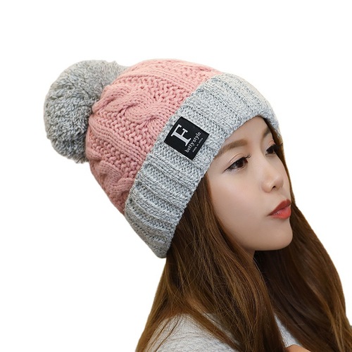 Korean style autumn and winter woolen hat outdoor plus velvet thickened warm hat letter ladies ear protection fur ball knitted pullover hat
