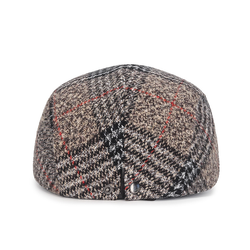Autumn winter men's women's wool woolen red plaid duckbill fashionable British forward hats, casual and warm berets_voghion.com