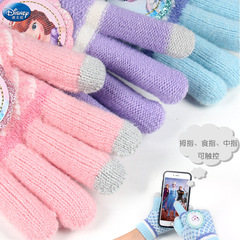 Disney Frozen Elsa Princess Knitted Gloves Autumn/Winter Girls Five-Finger Gloves Girl Child Touch Screen Separate Finger Gloves