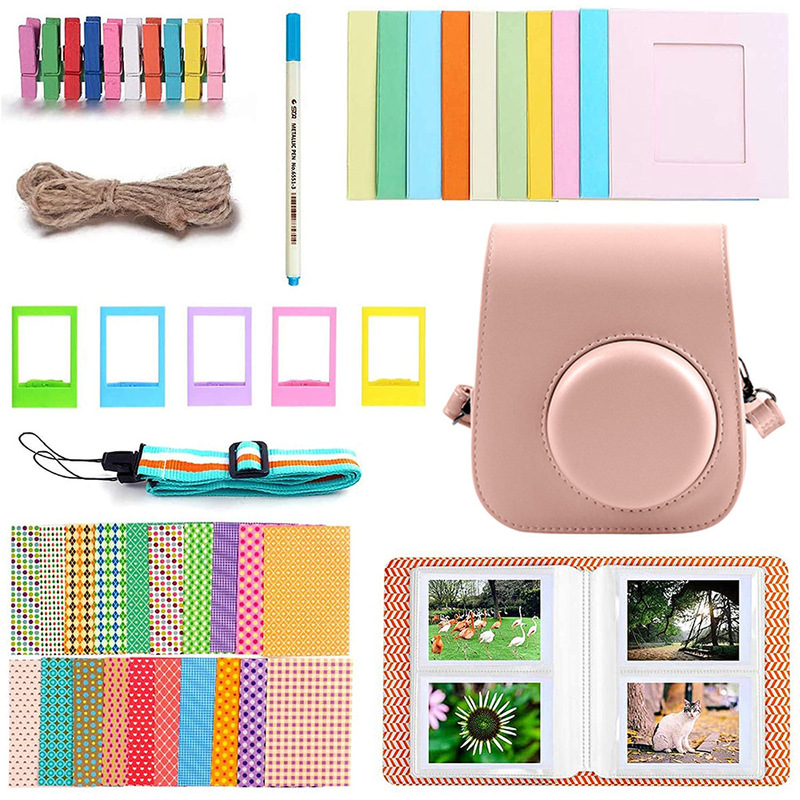 Polaroid Instax Mini 11 accessories suit 8-in-1 camera bag shoulder strap photo album photo frame pink