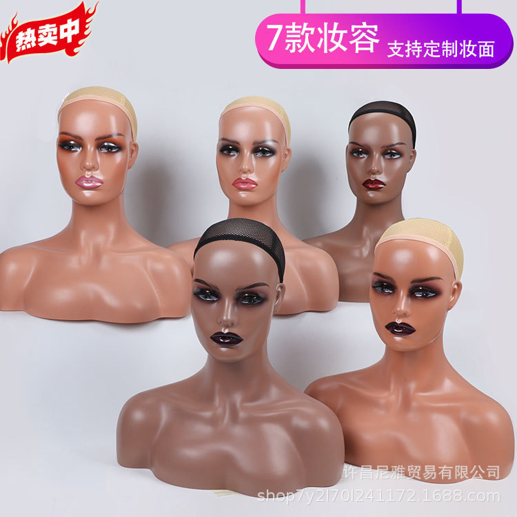 Source Factory Wig Head Mannequin Wholesale Pvc Display Female Model Black Skin European and American Style Wig Head Double Shoulder Mannequin Head