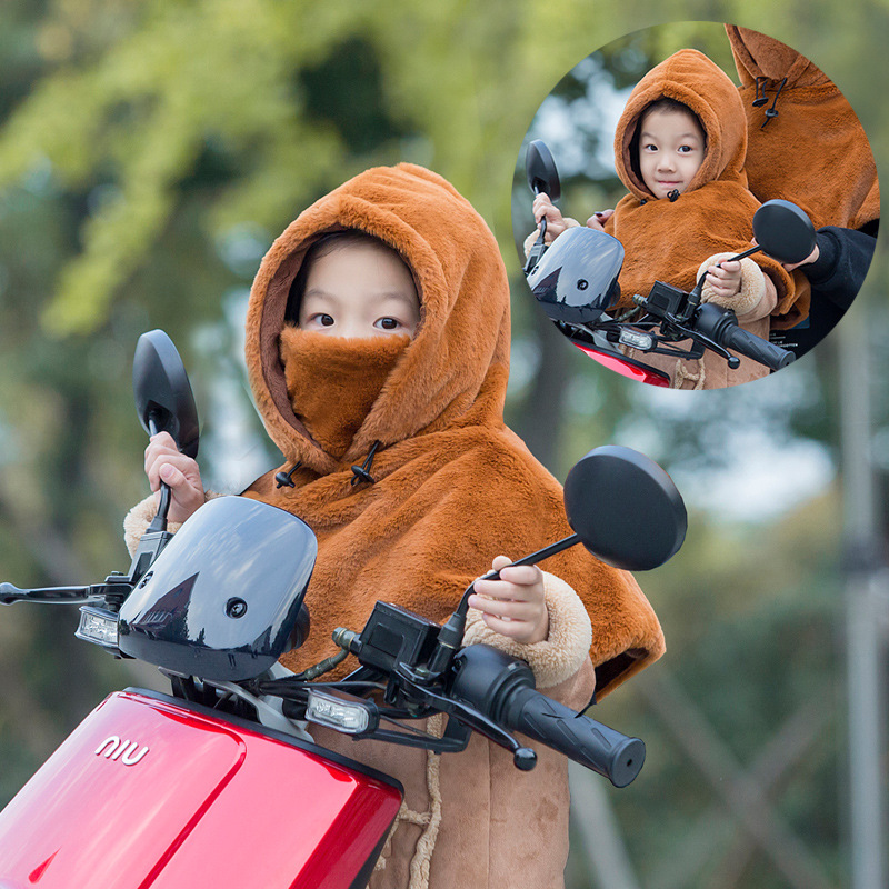 Cross-Border Winter Electric Bike Riding Hat for Women, Windproof, Fleece-Lined, Thickened, Integrated Shawl, Faux Mink Fur Cover