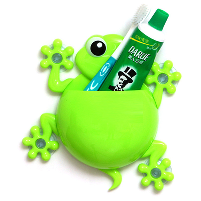 Oferta especial de dibujos animados Rana pasta de dientes cepillo de dientes titular de la ventosa montado en la pared sin fisuras ponche-libre baño rack al por mayor
