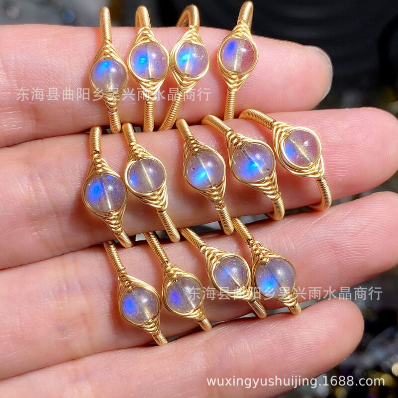 14K Wound Gold Handmade Lavolite Moonstone Amethyst Strawberry Crystal Pink Crystal Green Ring 14K Wound Gold Handmade Lavolite Moonstone Amethyst Strawberry Crystal Pink Crystal Green Ring