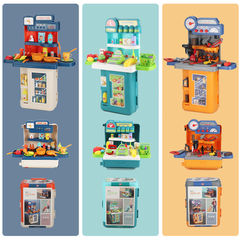 Los niños transfronterizos de spray de cocina vajilla cosméticos herramientas supermercado juego casa carro equipaje médico juguete