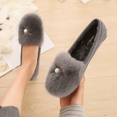 秋冬新款兔毛豆豆鞋女外穿圓頭加絨保暖孕婦鞋軟底毛毛鞋大碼女鞋
