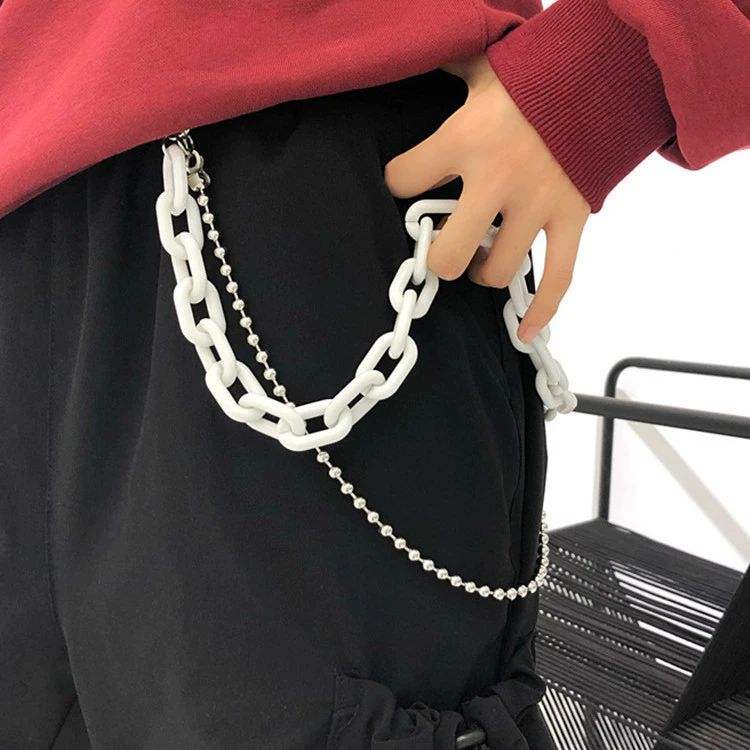 Tide, retro acrylic green chain, fluorescence sports trousers hip-hop style