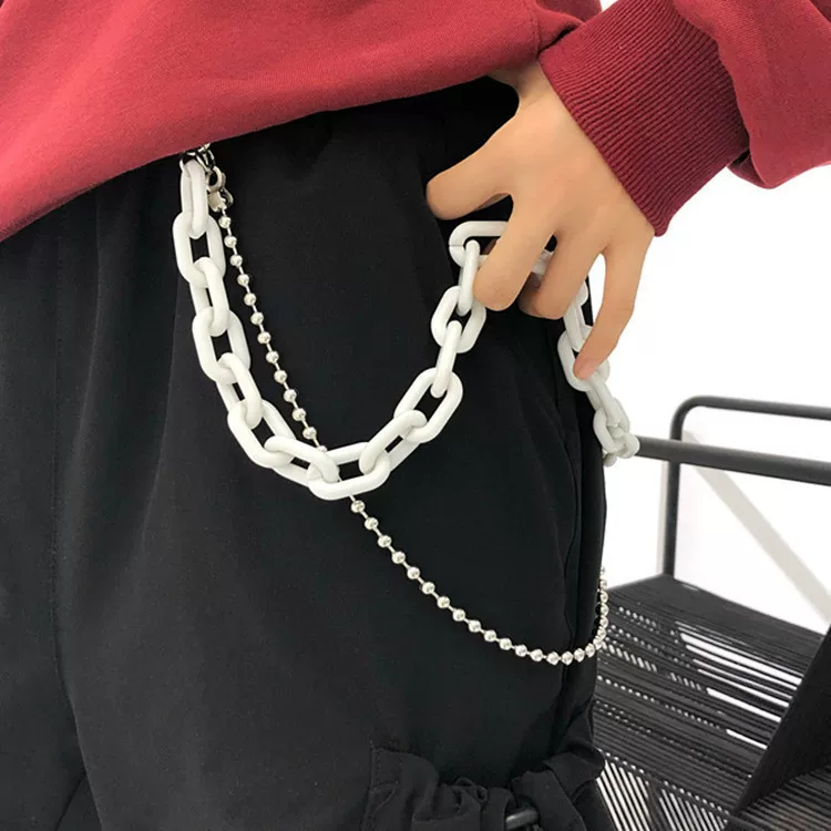 Tide, retro acrylic green chain, fluorescence sports trousers hip-hop style