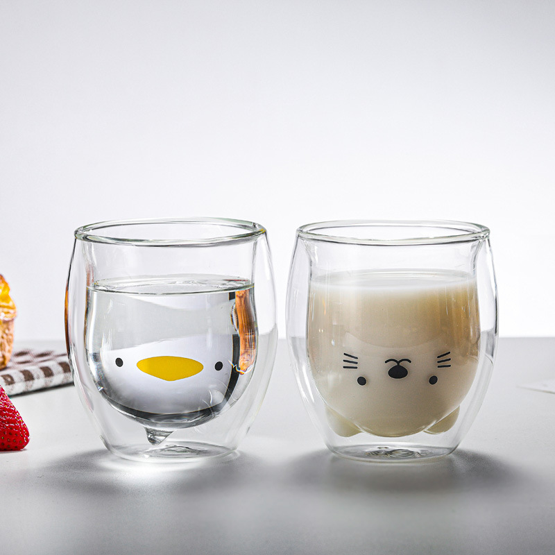 ins style creative double-layer glass cup cartoon bear Cup coffee juice cup household drinking cup