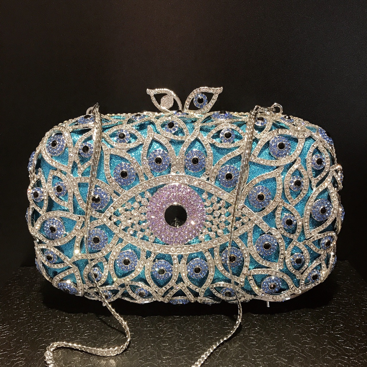 Túi clutch nữ đính kim cương dạ tiệc kiểu vuông nhỏ — Màu xanh lam