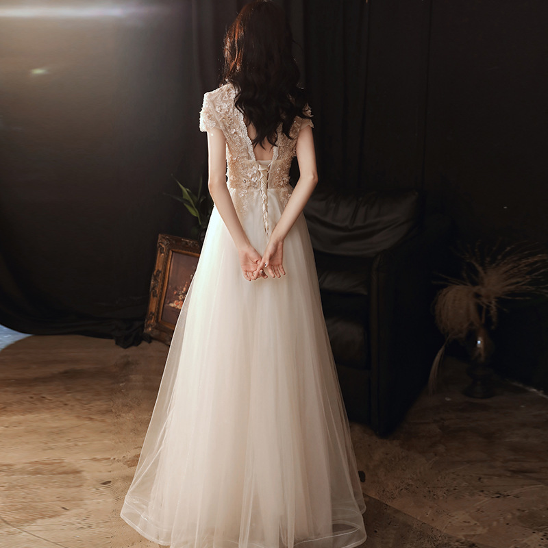 Vestido de noche largo y sexy para mujer, estilo bosque de ensueño, color champán, ideal para banquetes y eventos, novedad 2025.