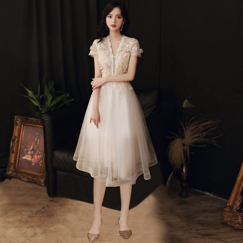 Vestido de noche largo y sexy para mujer, estilo bosque de ensueño, color champán, ideal para banquetes y eventos, novedad 2025.