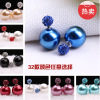 Earrings, double-sided accessory from pearl, Korean style, diamond encrusted, wholesale