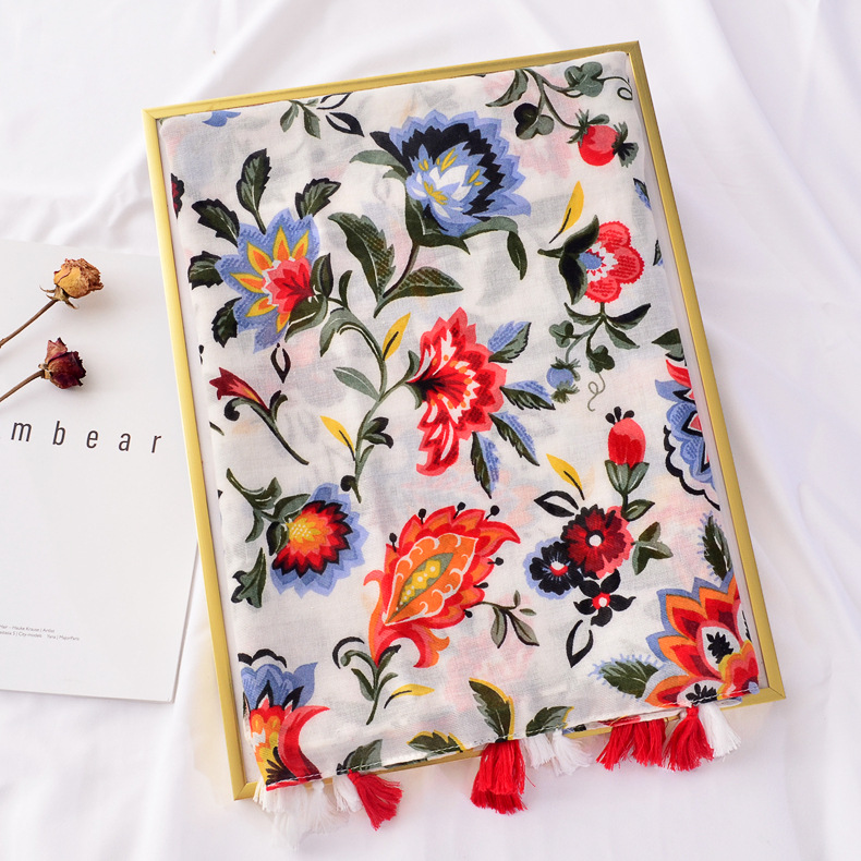 Comercio exterior Exportación satén algodón impreso bufanda estilo coreano japonés suave fresco bufanda decorativa viajes protector solar chal