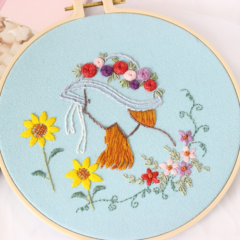 Chica fresca DIY bordado hecho a mano material paquete kit principiante japonés y coreano tela bordado costura traje