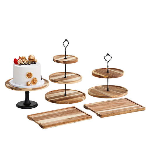 Cross-border delivery simple double-layer dried fruit tray living room fruit storage tray three-layer candy snack tray multi-layer wooden tray
