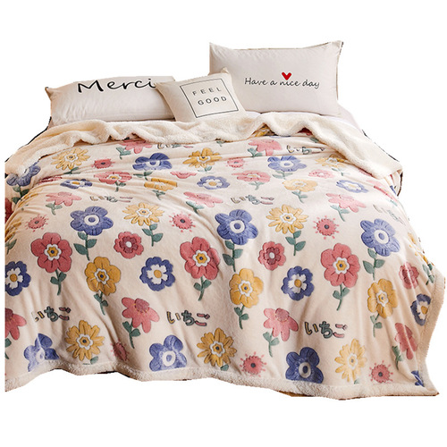 Double layer blanket thickened sherpa winter nap blanket coral velvet warm flannel gift blanket cross-border