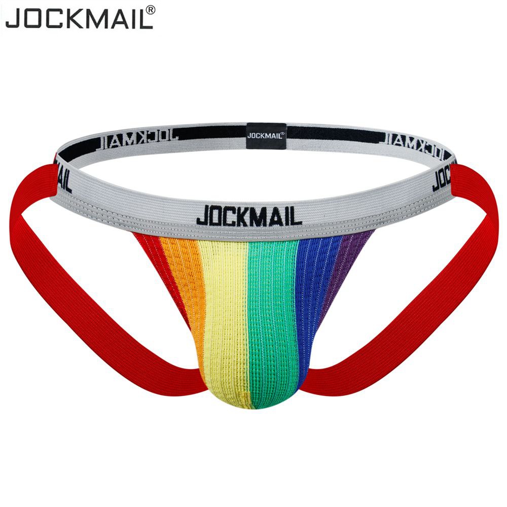 JOCKMAIL Rainbow hombres Thong transpirable stretch gran bolsa de cadera levantamiento espalda vacía deportes doble Ding