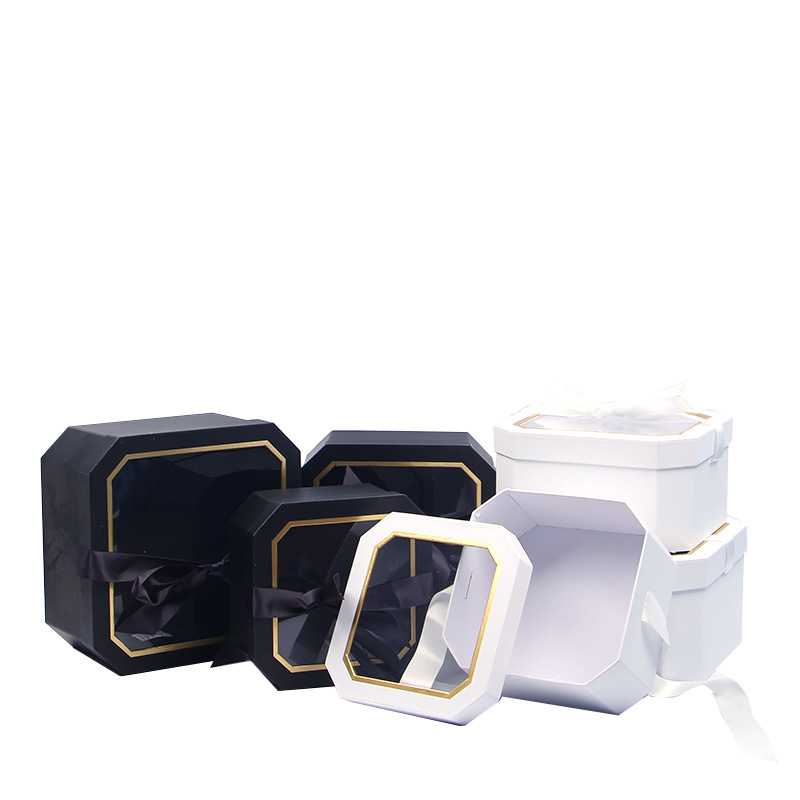 PVC透明开窗鲜花盒方形盒八角礼盒礼品包装盒婚庆伴手礼盒可批发