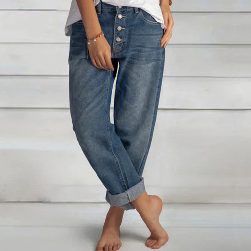 European and American Cross-Border 2026 Spring and Autumn New Style Jeans, Loose Casual Versatile Simple Slimming Half-Length Pants, Straight-Leg Pants for Women