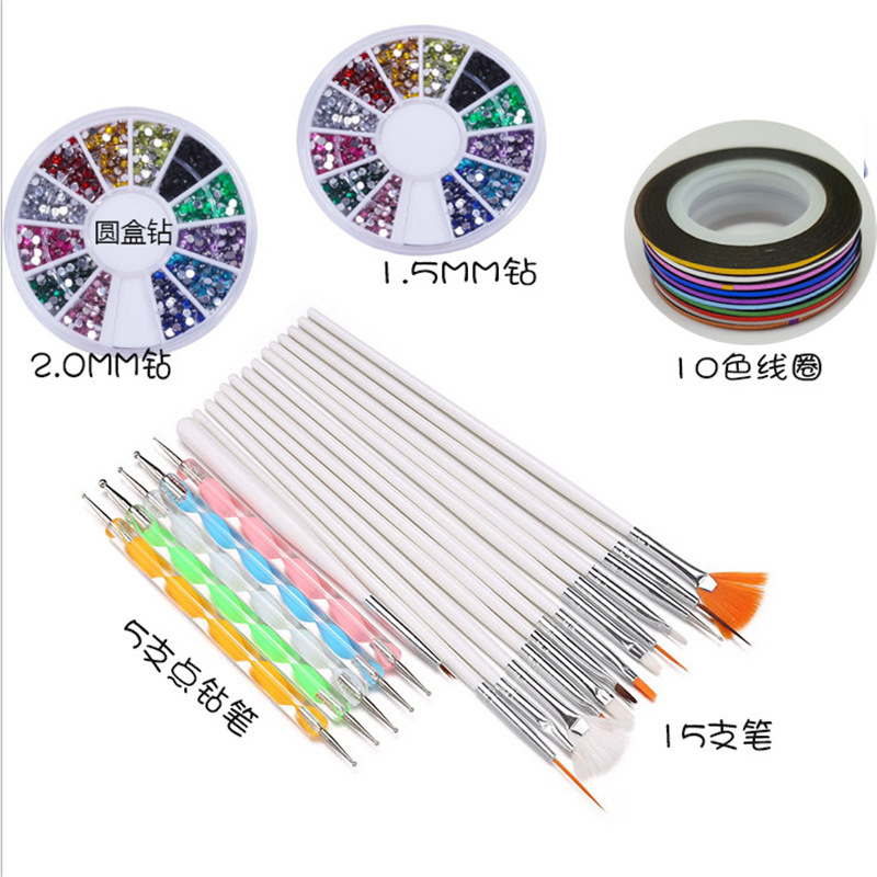 Cross-border explosions nail set 20 brushes +2 boxes of drills +10 color Coil nail set makeup brush set