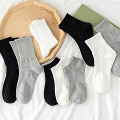 春夏款黑色襪子女中筒襪ins潮白色棉襪情侶款純色長筒襪男女襪短