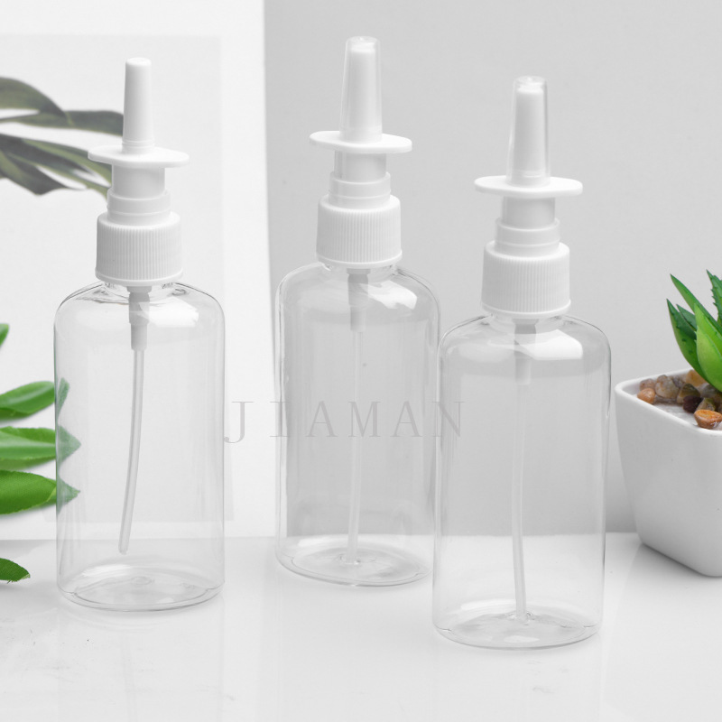 批发100mlPET扁瓶配20口直喷鼻喷喷雾细雾精油乳液分装瓶化妆水灌