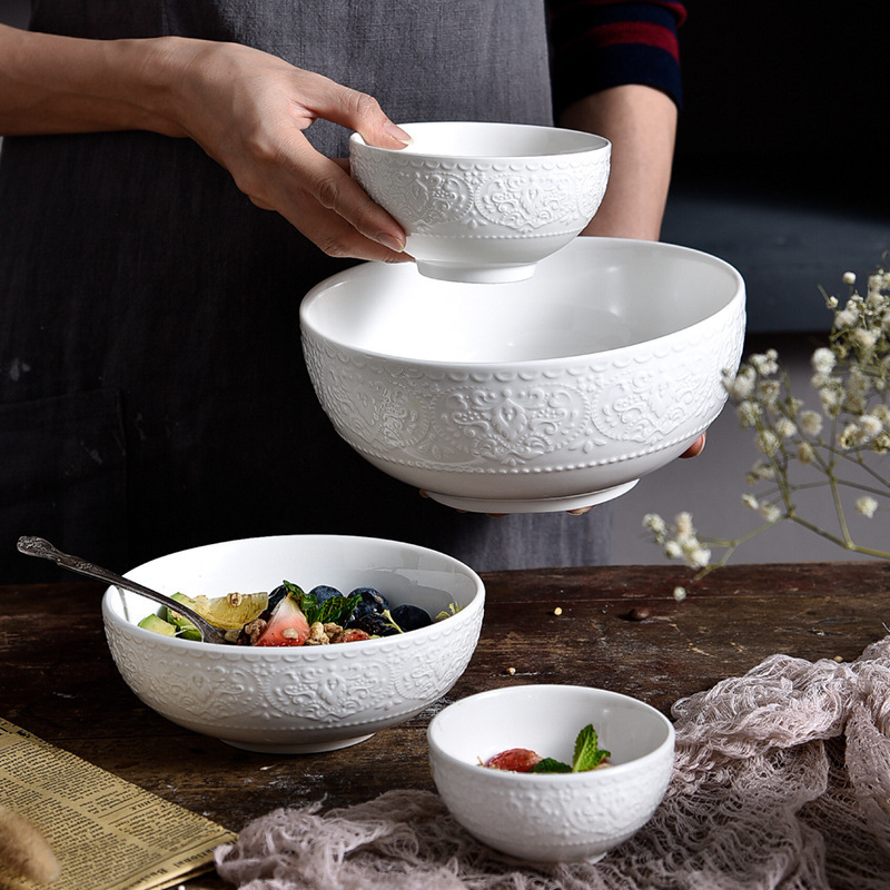 Alice Bowl Ceramic Household Tableware Nordic Style Simple Round Solid Color Noodle Soup Bowl Creative Salad Rice Bowl Can be made