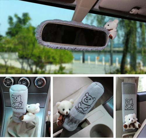 Car interior set, five-piece fabric cute bear, car gear, handbrake, seat belt, shoulder pads, accessories