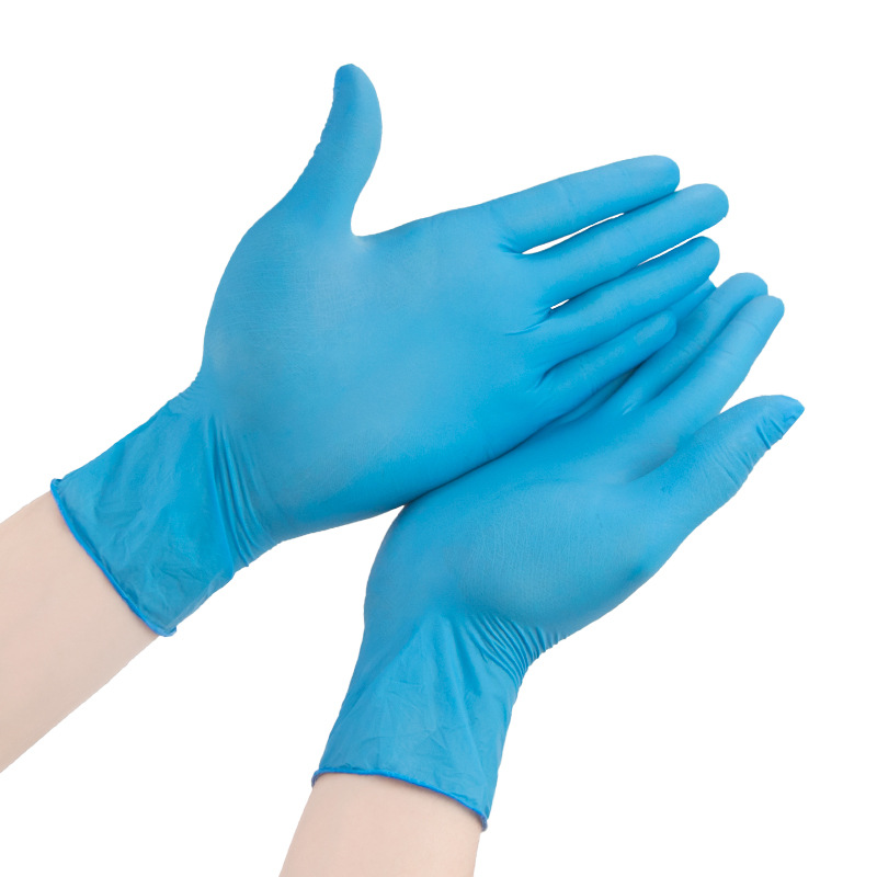 Guantes de goma de nitrilo de látex de laboratorio de protección de trabajo a prueba de ácido y álcali Guantes de nitrilo desechables de 9 pulgadas sin polvo azul