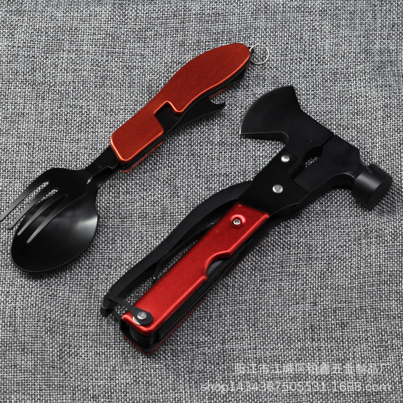 多功能斧头锤车载救生锤 户外野营餐具刀便携套装组合