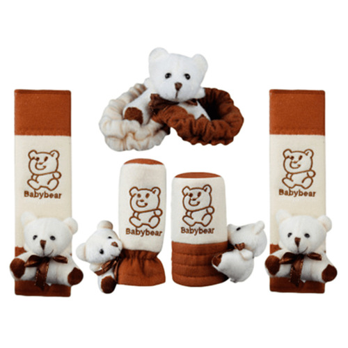 Car interior set, five-piece fabric cute bear, car gear, handbrake, seat belt, shoulder pads, accessories