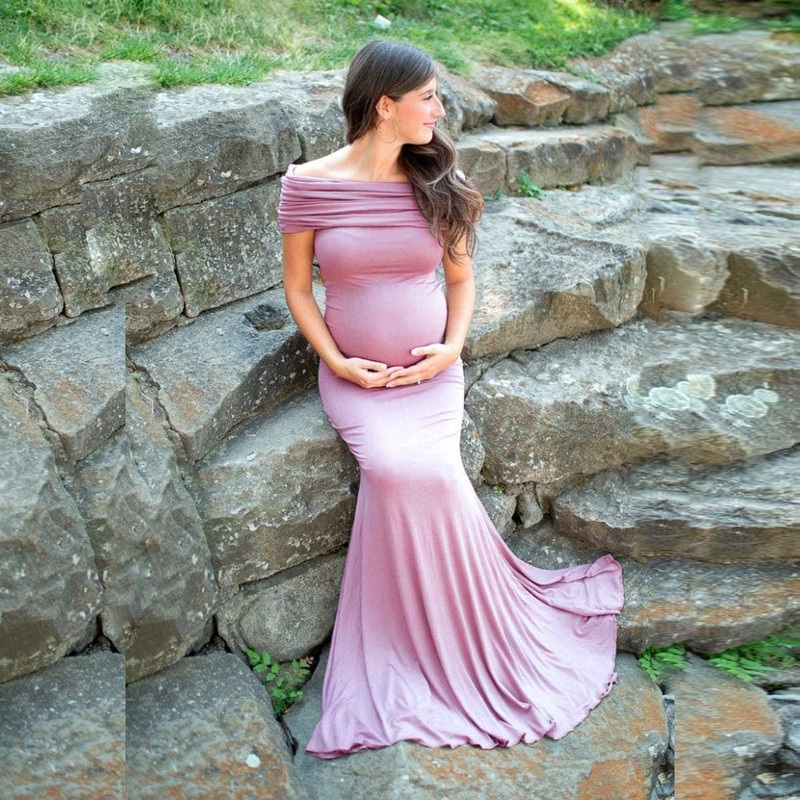 2021 European and American Women's Clothing Japanese Cotton Pregnant Women's Reverse Collar Short Sleeve Trailing Dress Photography Dress 1147