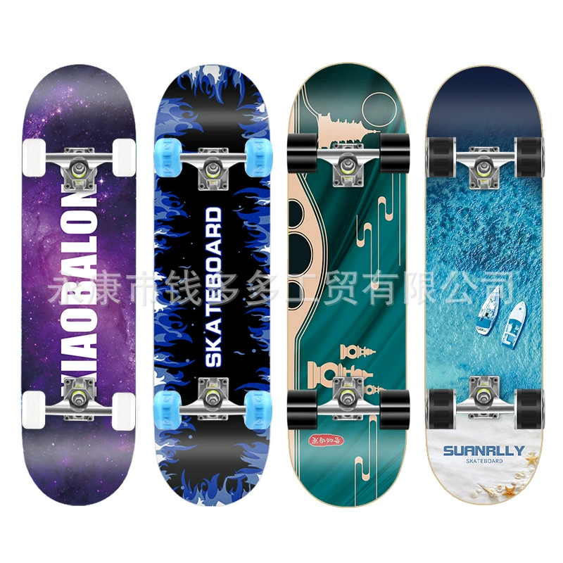 Polyurethane flash skateboard, 80×20 cm, double-kick deck, 6045 PU wheels, 300 lb load